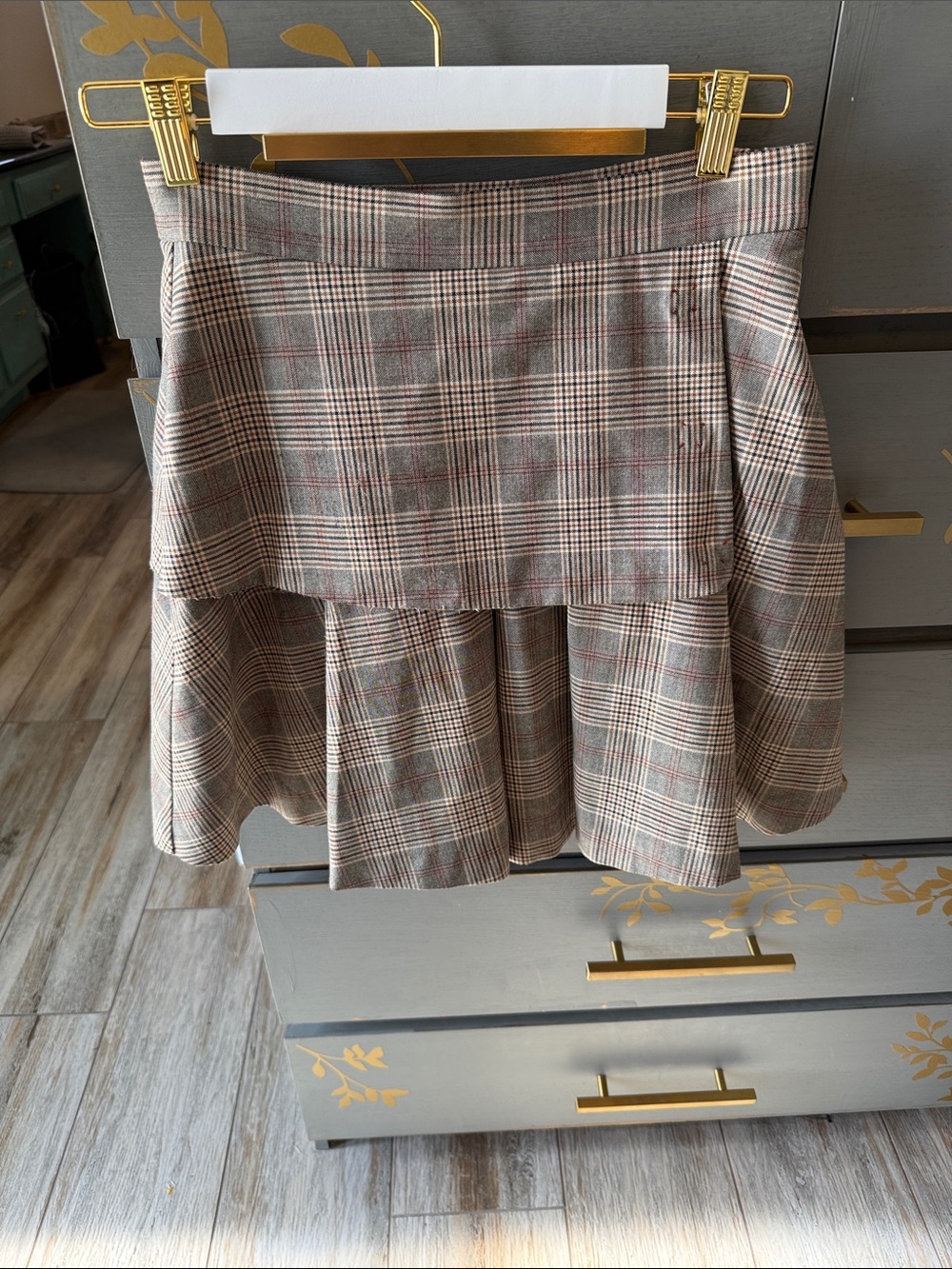 Cue Plaid Circle Skirt in Beige, Brown and Red Accents